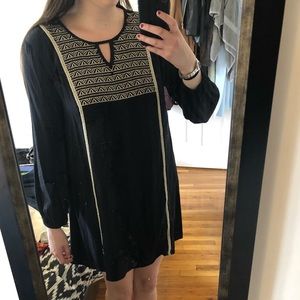 Black Embroidered Long-Sleeve Dress